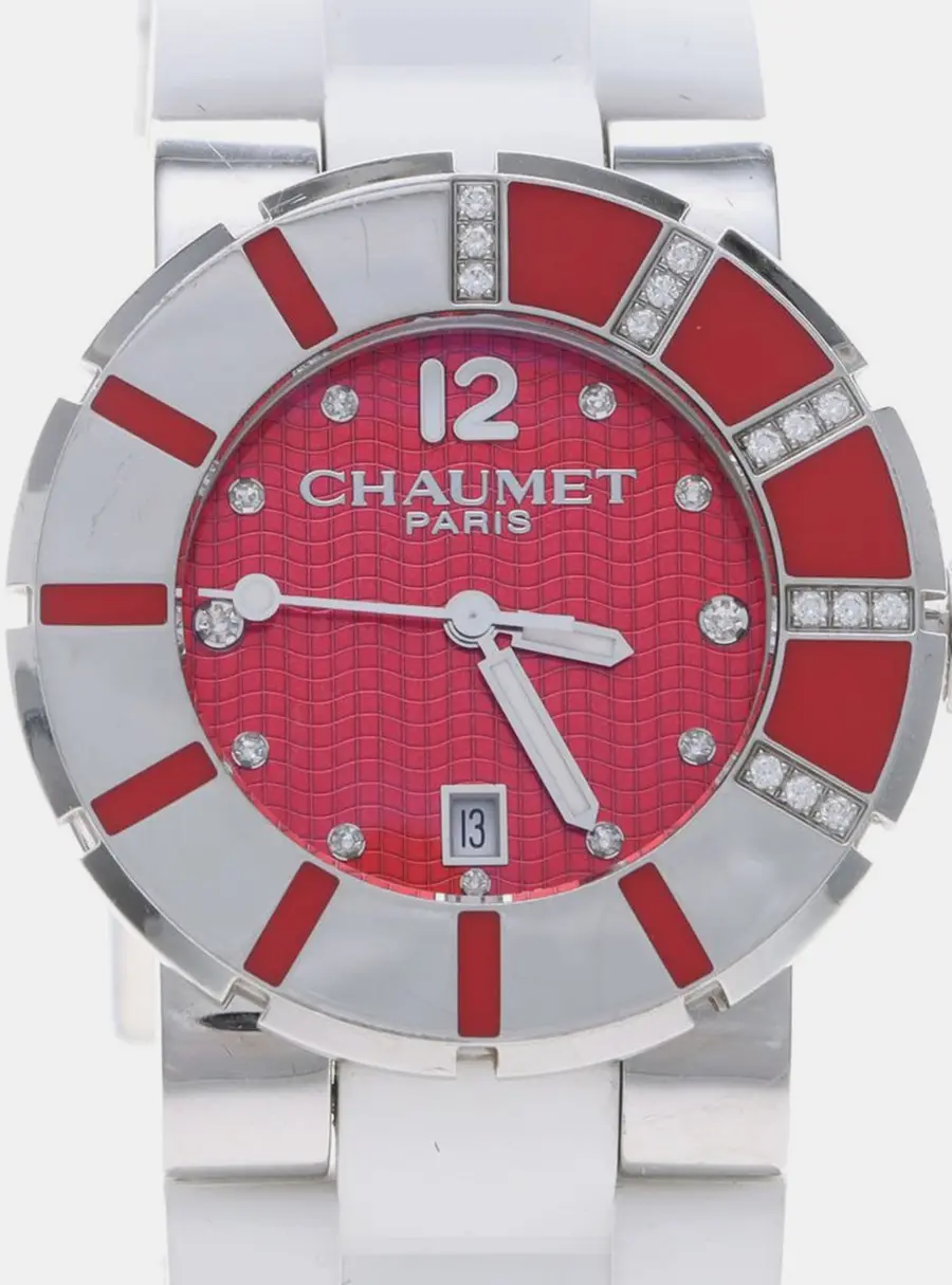 Chaumet Class One 622C Quartz Red Dial Stainless Steel Diamonds Women's Wristwatch 33mm