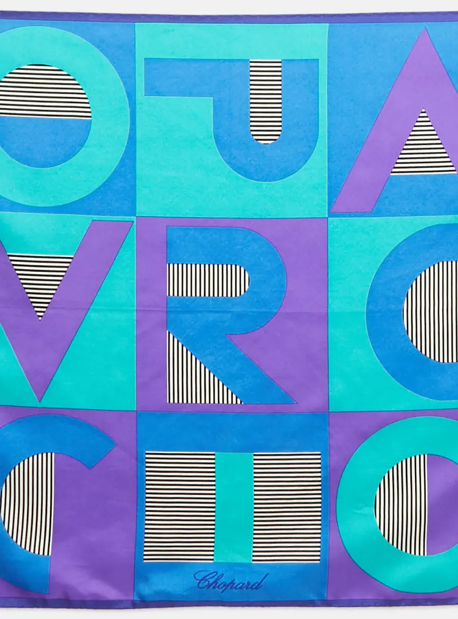 Chopard Blue/Multicolor Logo Print Silk Scarf