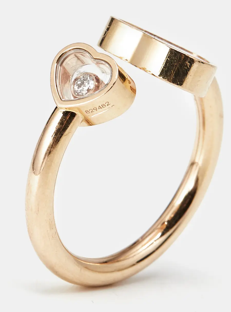 Chopard Happy Hearts Diamond Pink Opal 18k Rose Gold Ring Size 54