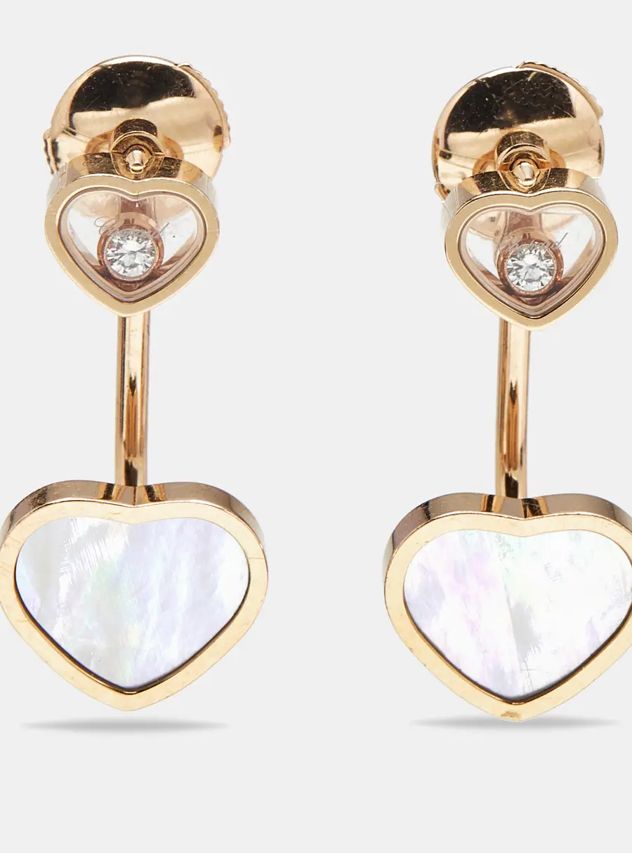 Chopard Happy Hearts Diamond Mother of Pearl 18k Rose Gold Earrings