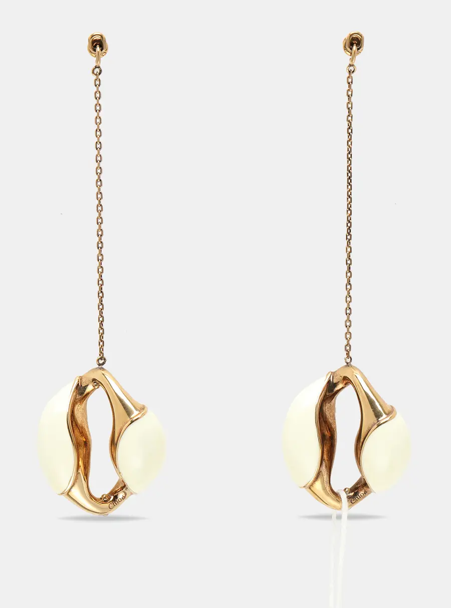 Chloé Gold Tone Brass Chain Lacquer Enamel Trudie Drop Earrings