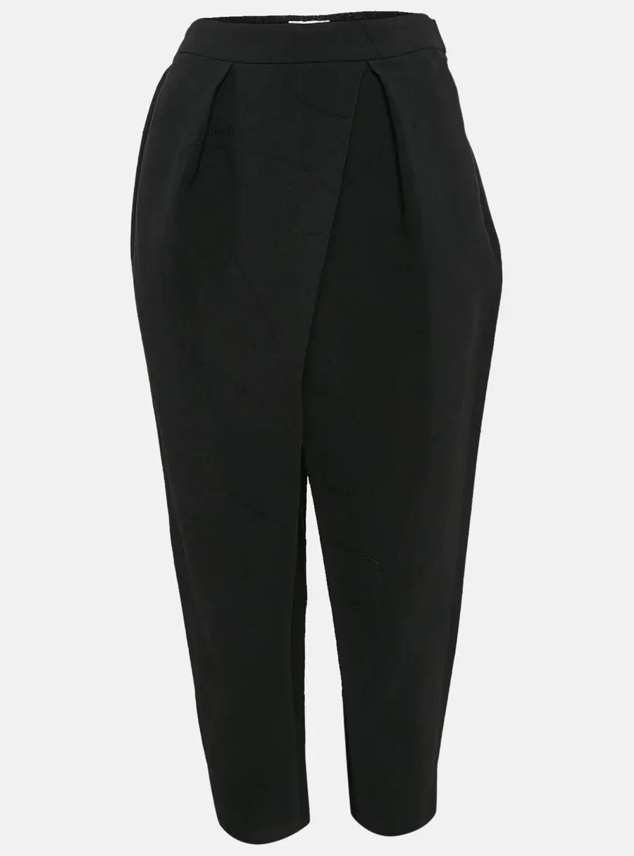 Chloe Black Textured Crepe Pleats Detail Trousers L