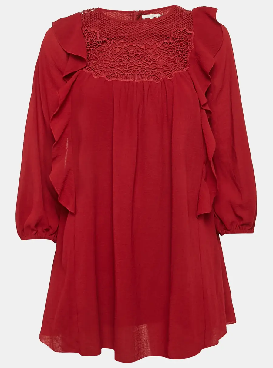 Chloe Red Crepe Ruffled Lace Detail Dress Size 10Yrs
