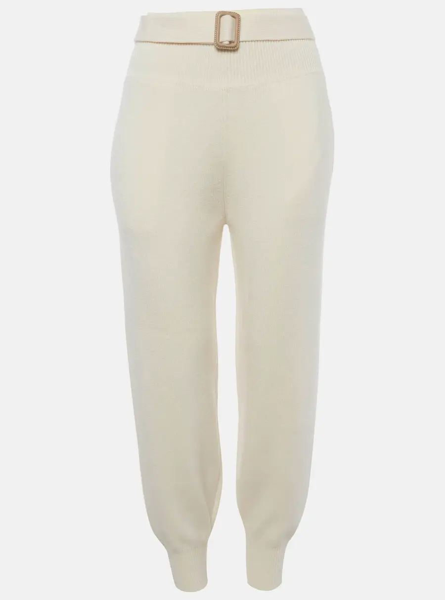Chlo&eacute; White Wool Rib Knit High Waisted Trousers L