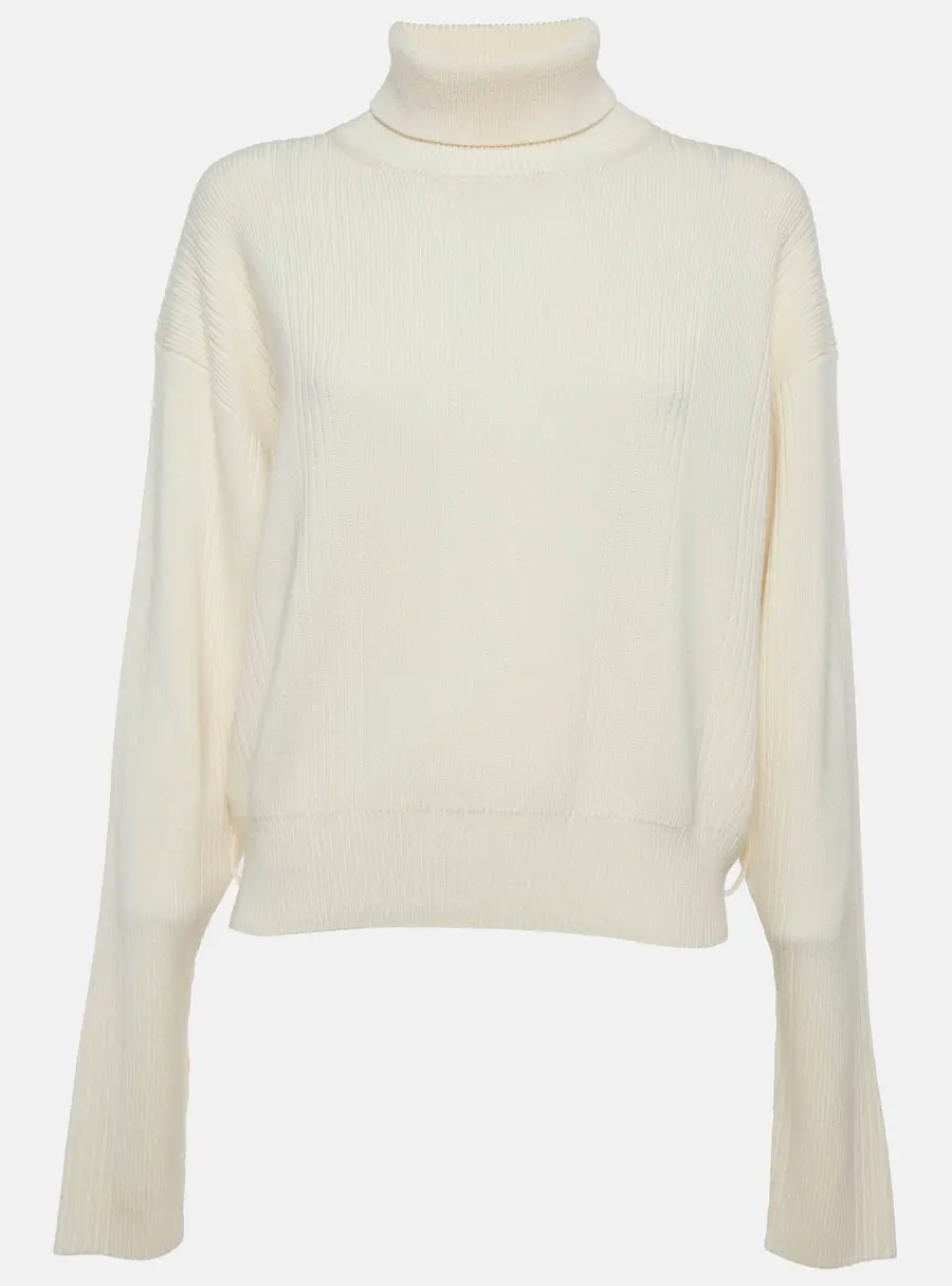 Chloe White Rib Knit Wool Blend Pullover Sweater L