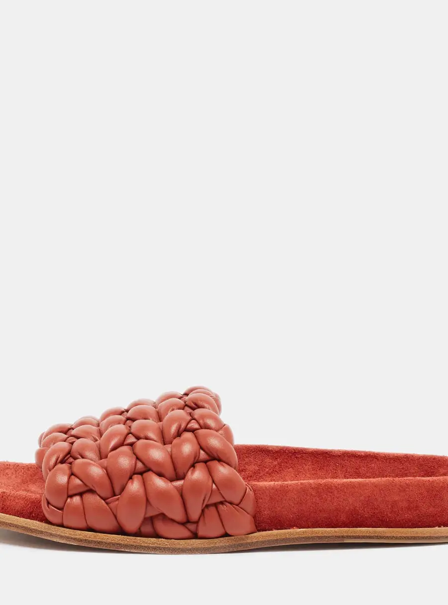 Chloe Brown Braided Leather Kacey Slides Size 36