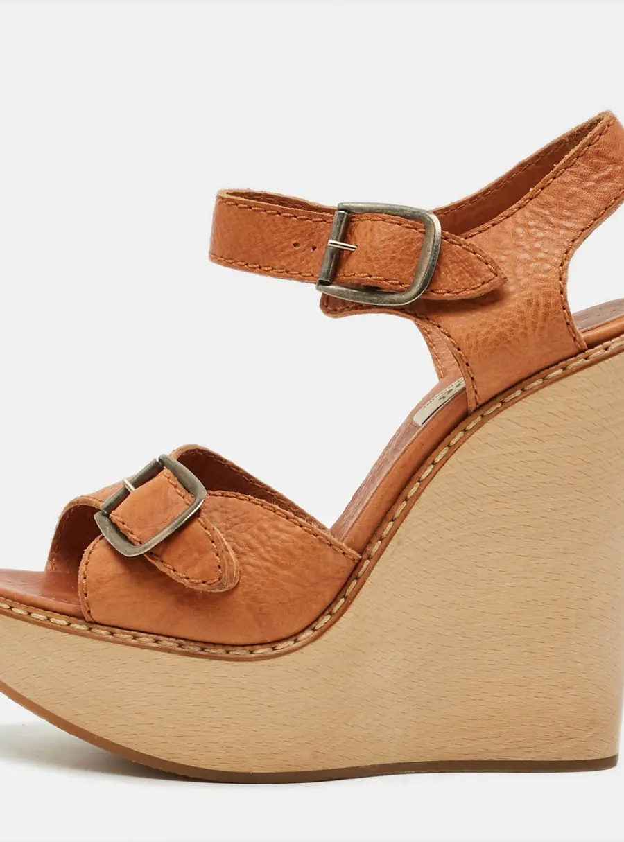 Chlo&eacute; Size 39.5 Brown Leather Wedge Sandals
