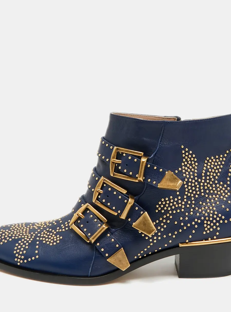 Chloe Susanna Size 39.5 Navy Blue Leather Ankle Length Boots