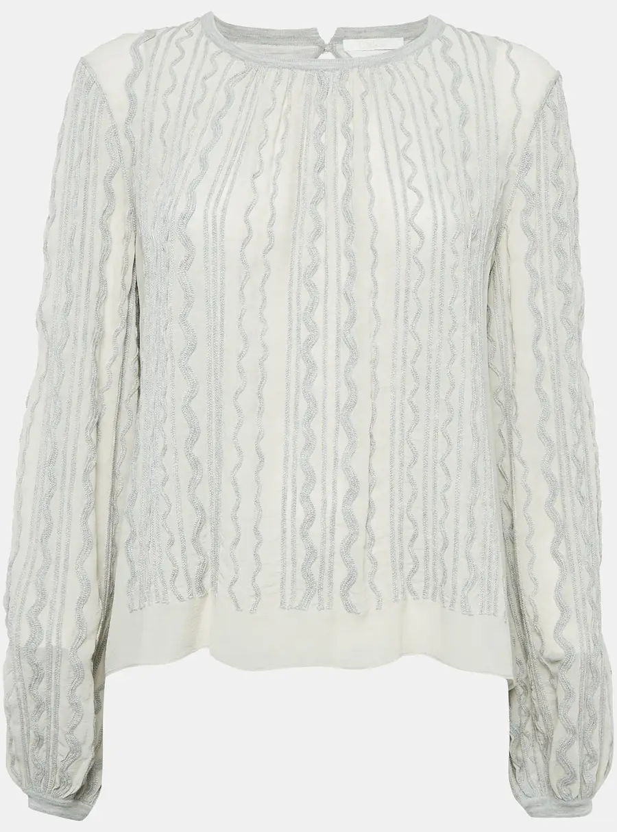 Chloe Grey Wavy Embroidered Silk and Jersey Top XS