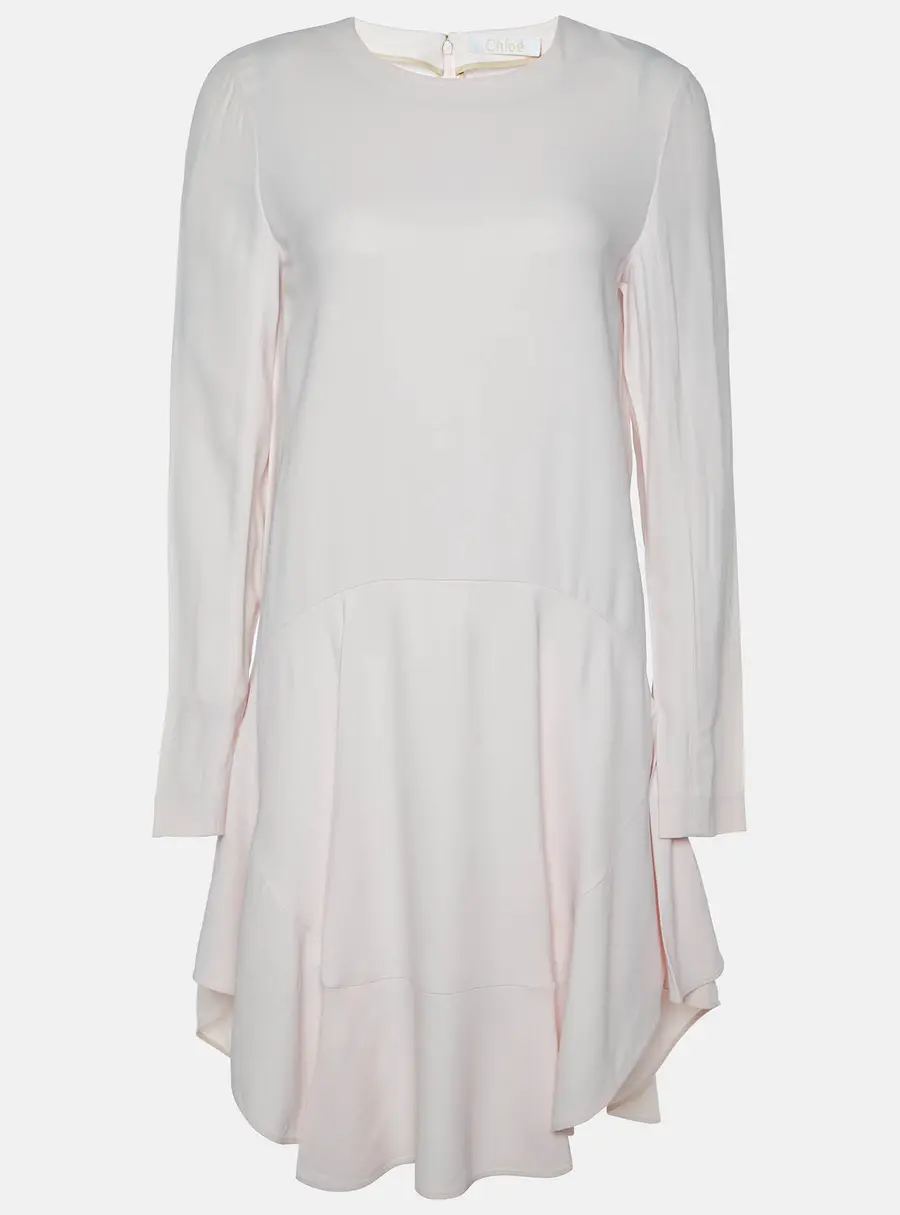 Chloe Pink Mist Crepe Mini Full Sleeves Dress M