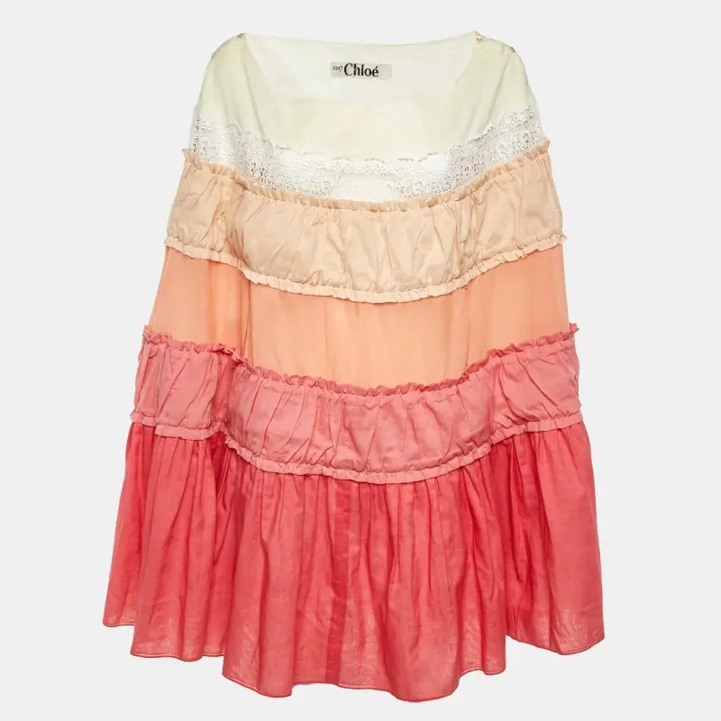 Chloe Pink/Cream Cotton & Silk Tiered Kaftan Tunic M