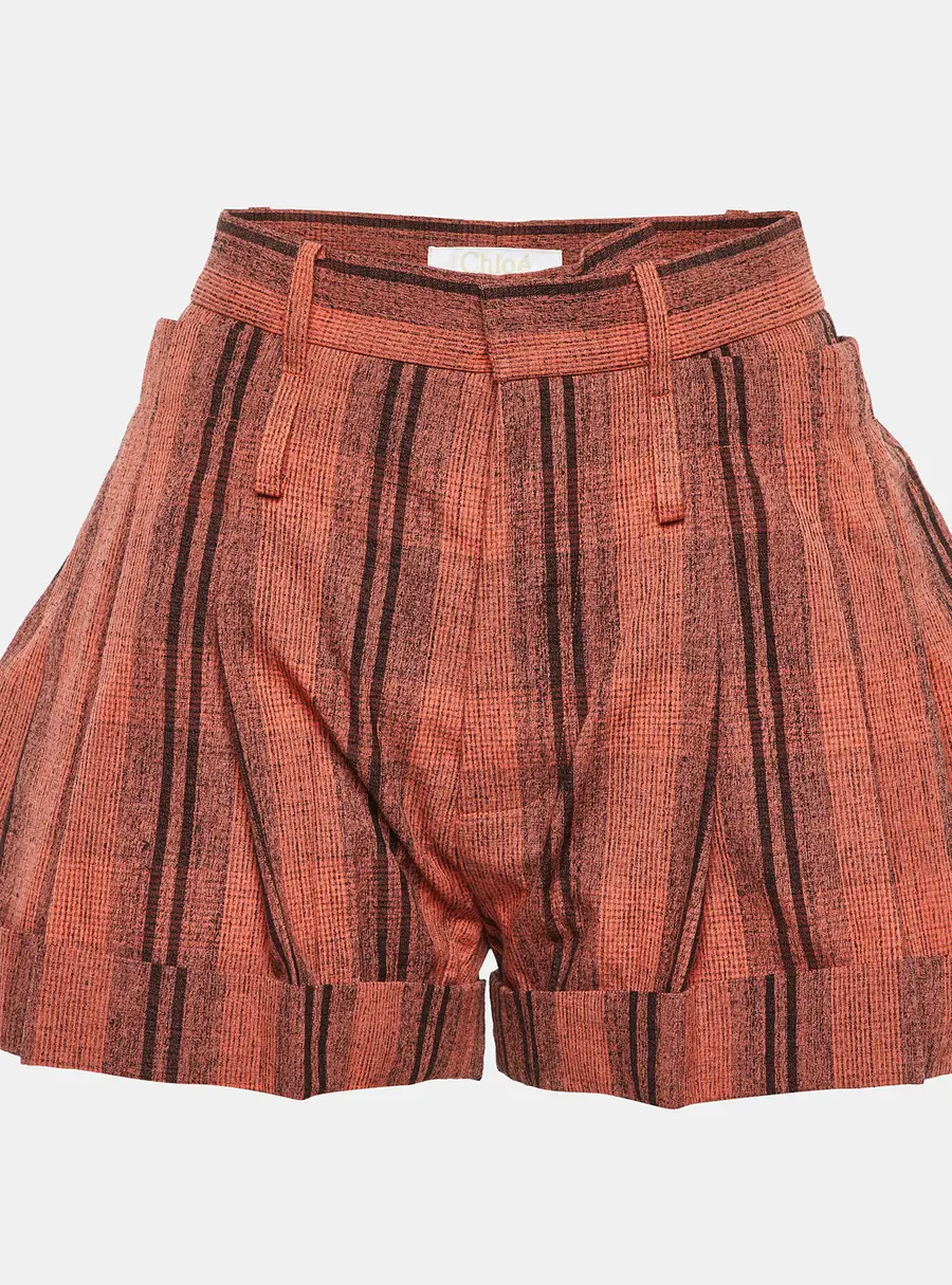Chloe Orange Printed Cotton Tie Detail Shorts S