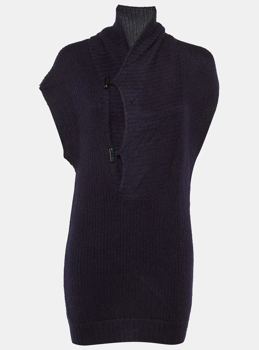 Chloe Navy Blue Alpaca Wool Toggle Button Front Sweater S