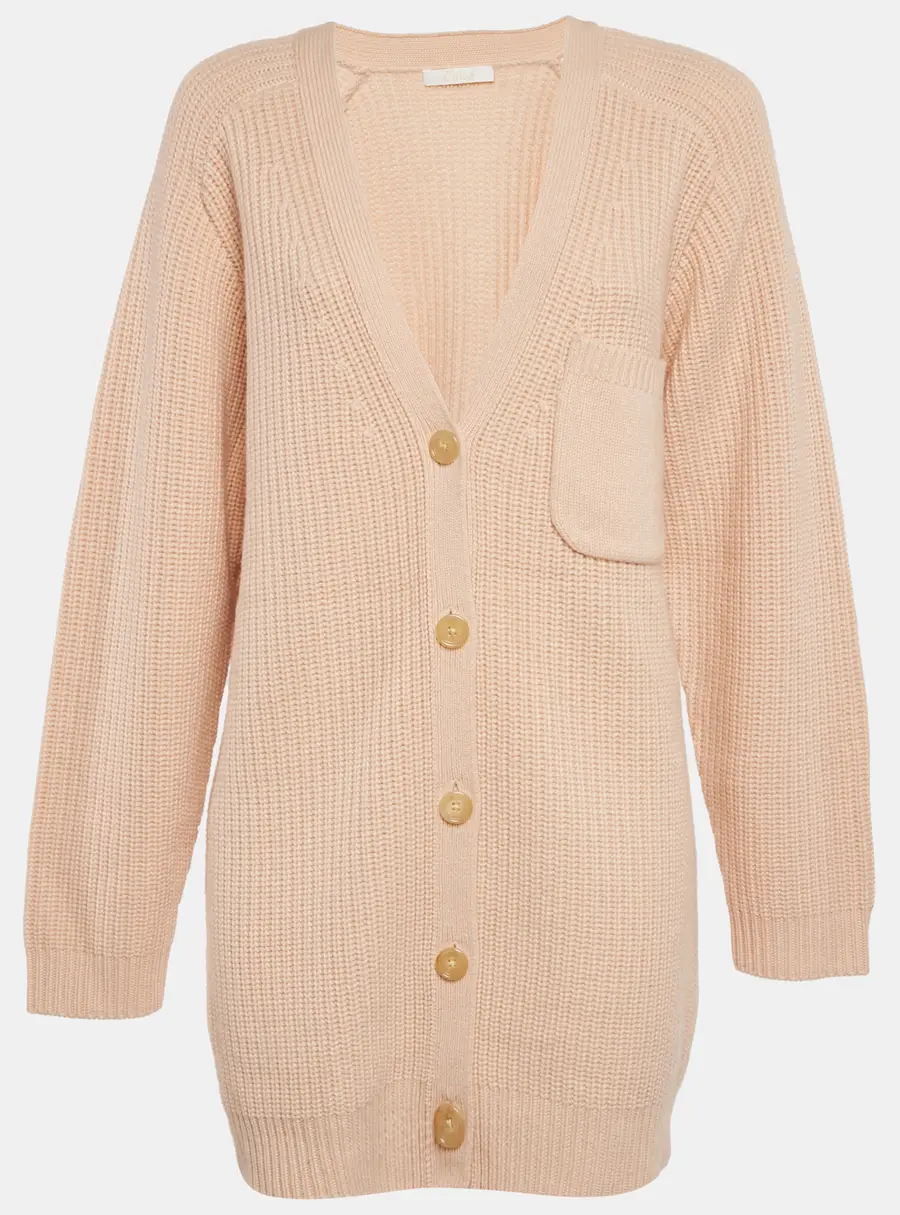 Chloe Pastel Pink Cashmere Knit Button Front Cardigan M