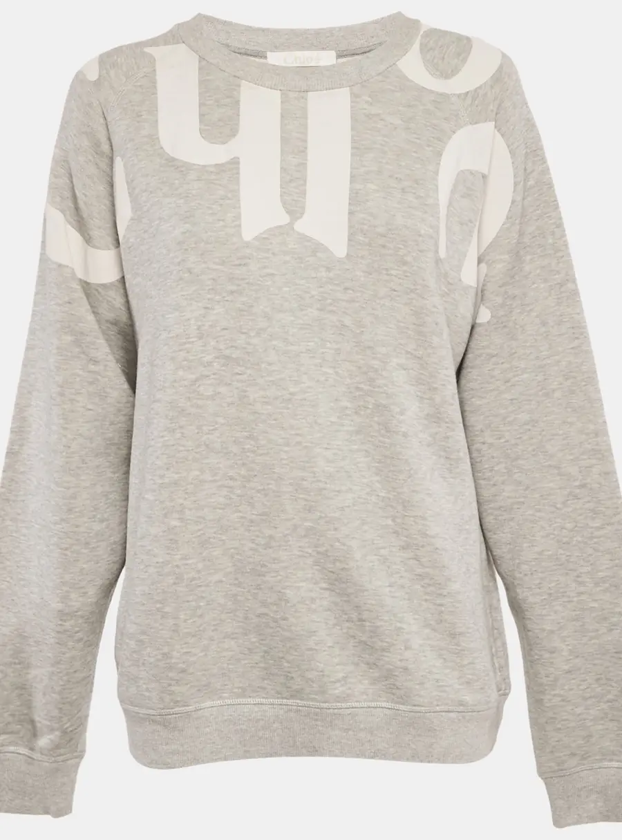 Chloe Grey Logo Print Cotton Melange Crew Neck Sweatshirt M