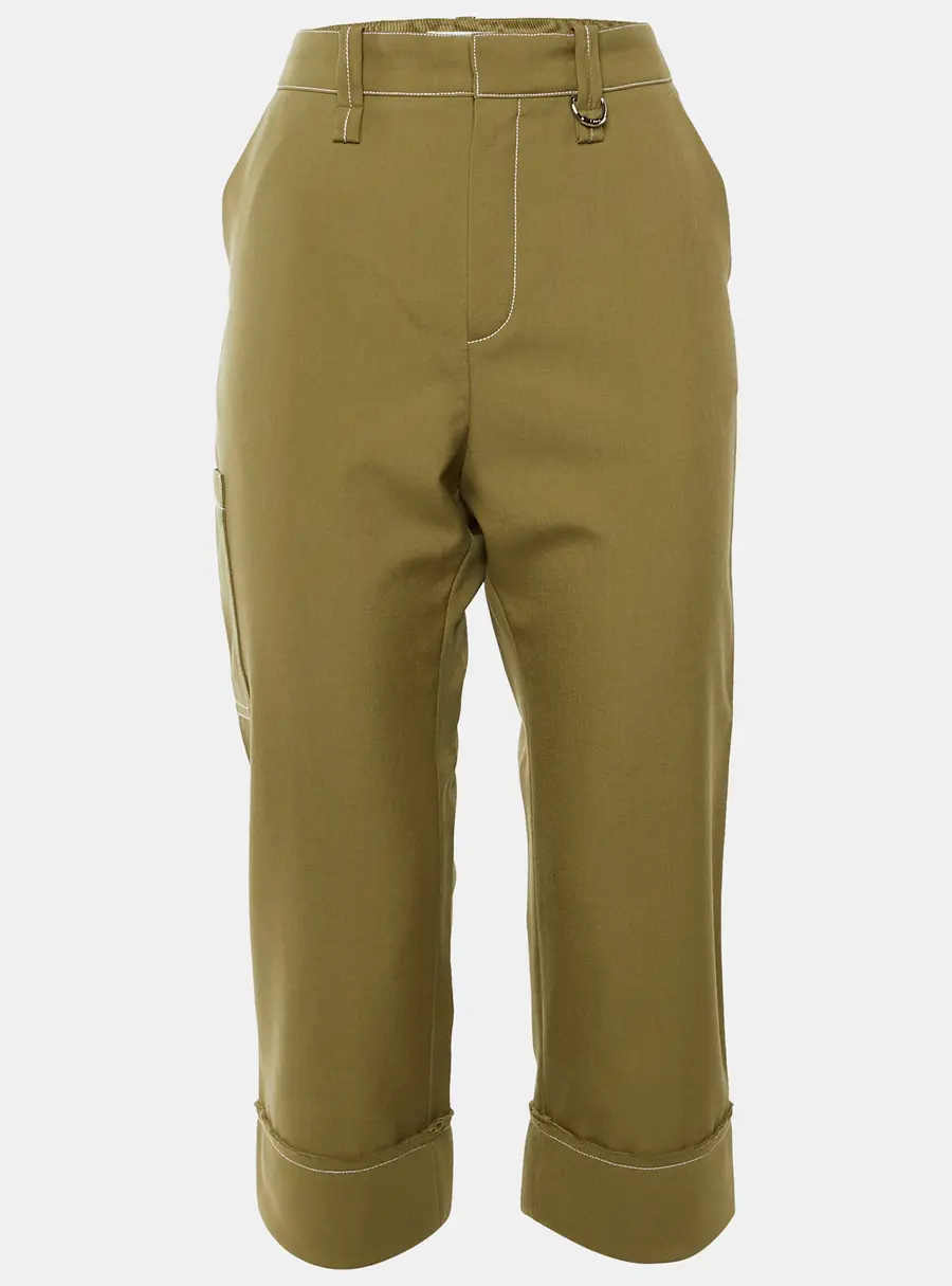 Chloe Khaki Wool Blend Cuffed Capri Pants M