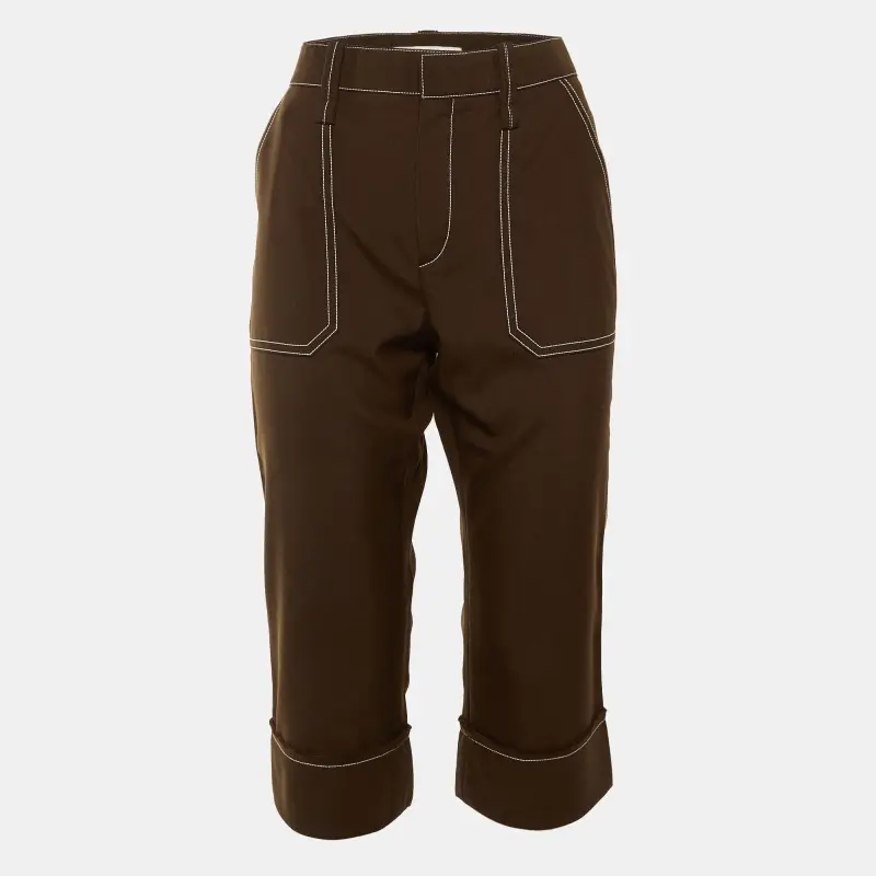 Chlo&eacute; Brown Wool Blend Contrast Stich Detail Capri Pants M