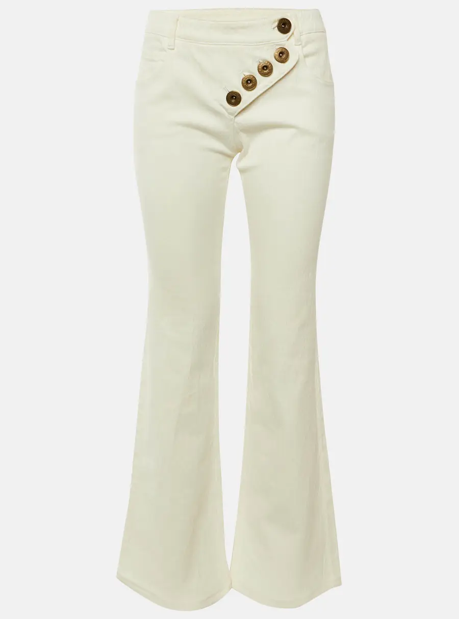 Chloe White Crushed Denim Crossover Jeans M Waist 28"