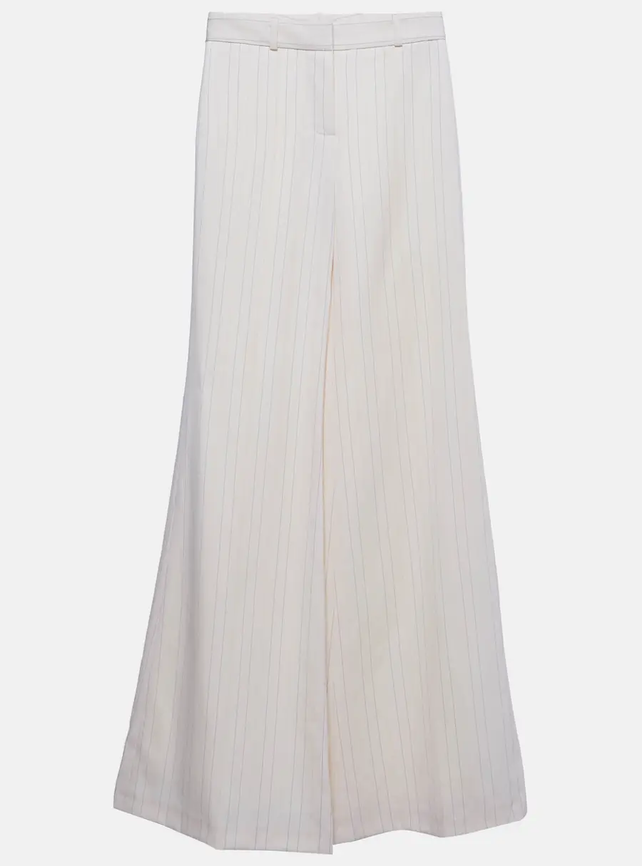Chloe Cream Striped Twill Wide Leg Trousers S