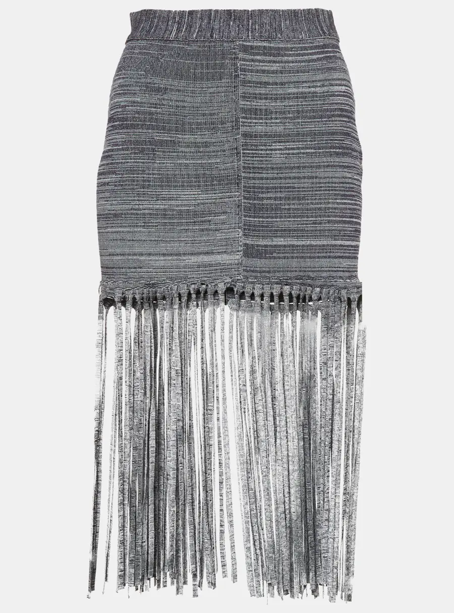 Chloe Navy Blue/White Stretch Knit Fringed Mini Skirt XS
