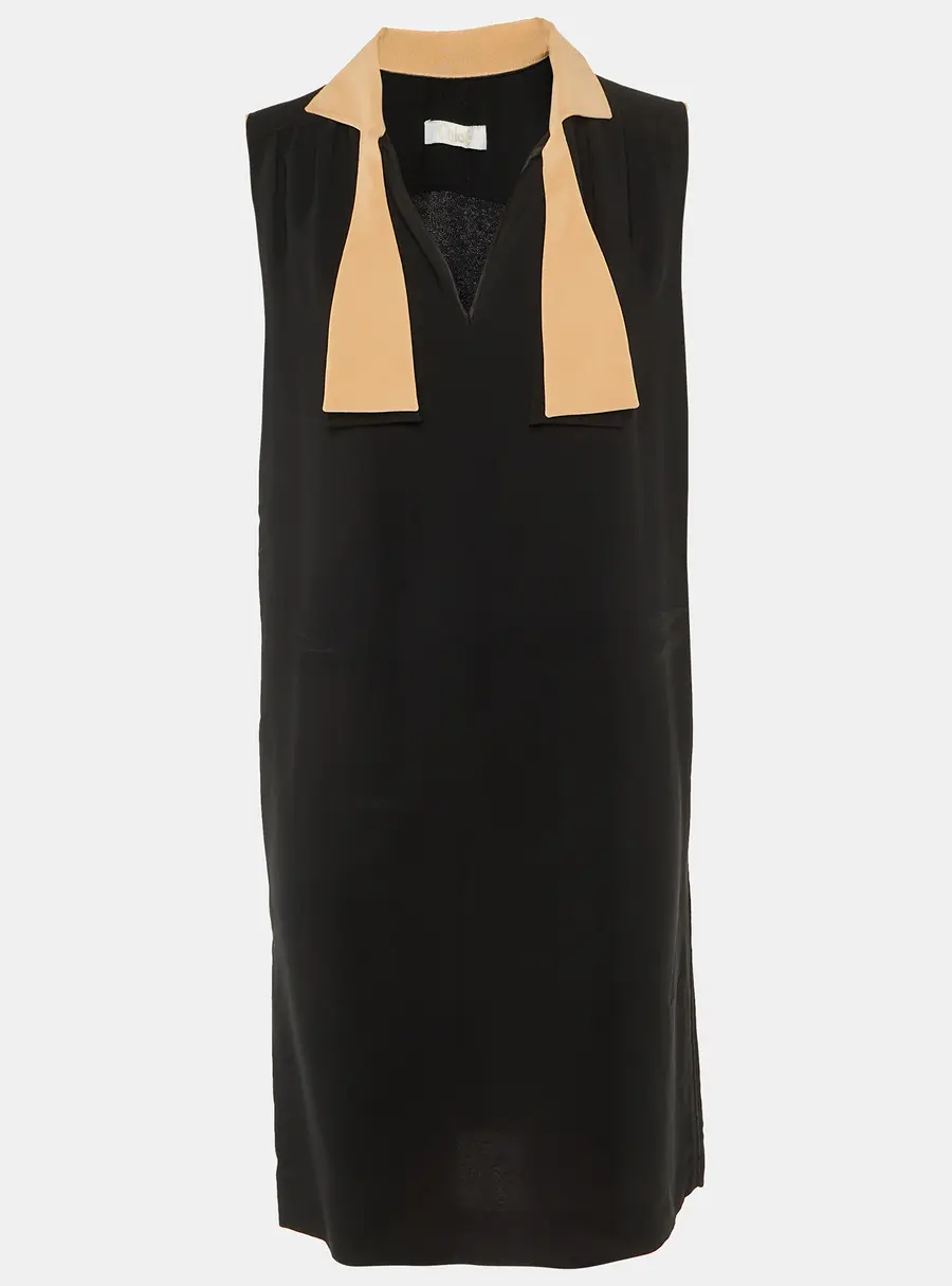 Chloe Black Crepe Neck Tie Detail Short Dress M