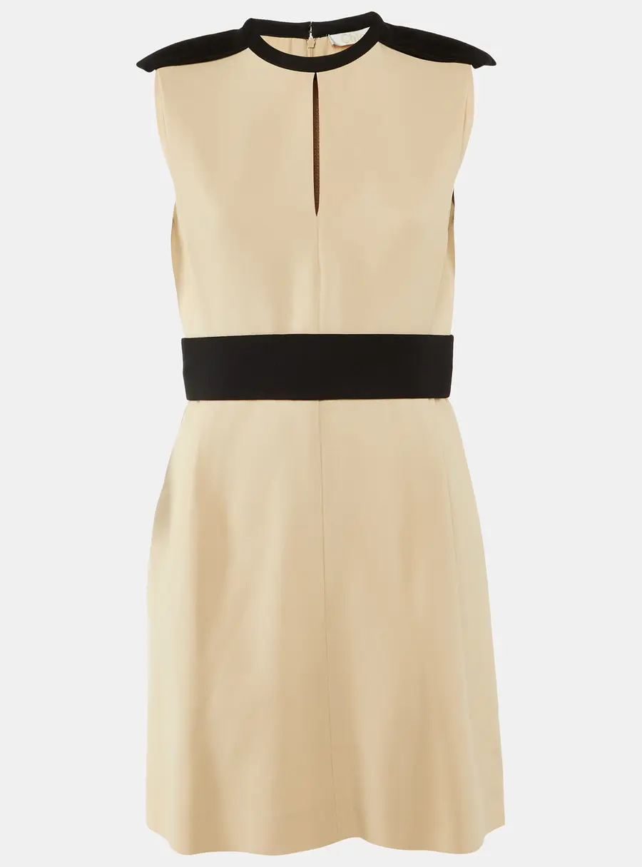 Chloe Beige /Black Crepe Sleeveless Mini Dress S