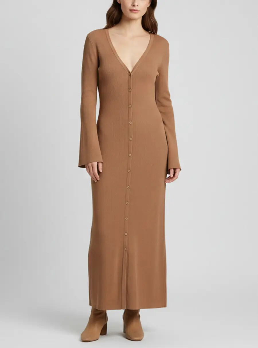 Chlo&eacute; Brown Wool Long Sleeve Maxi Dress L