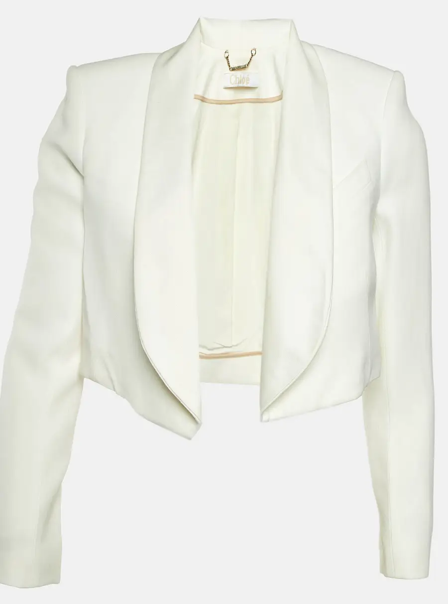 Chloe White Crepe Open Front Cropped Blazer M