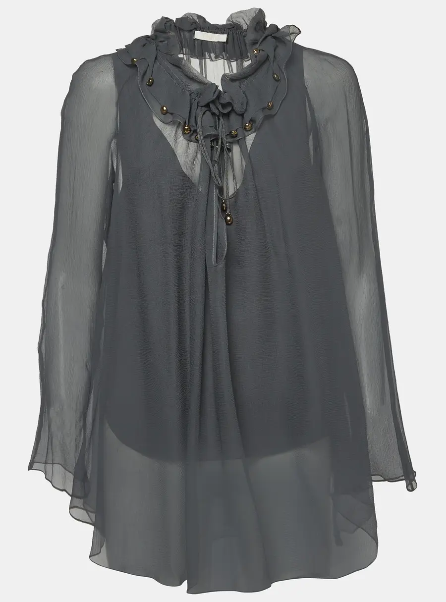 Chloe Grey Chiffon V- Neck Embellished Blouse S