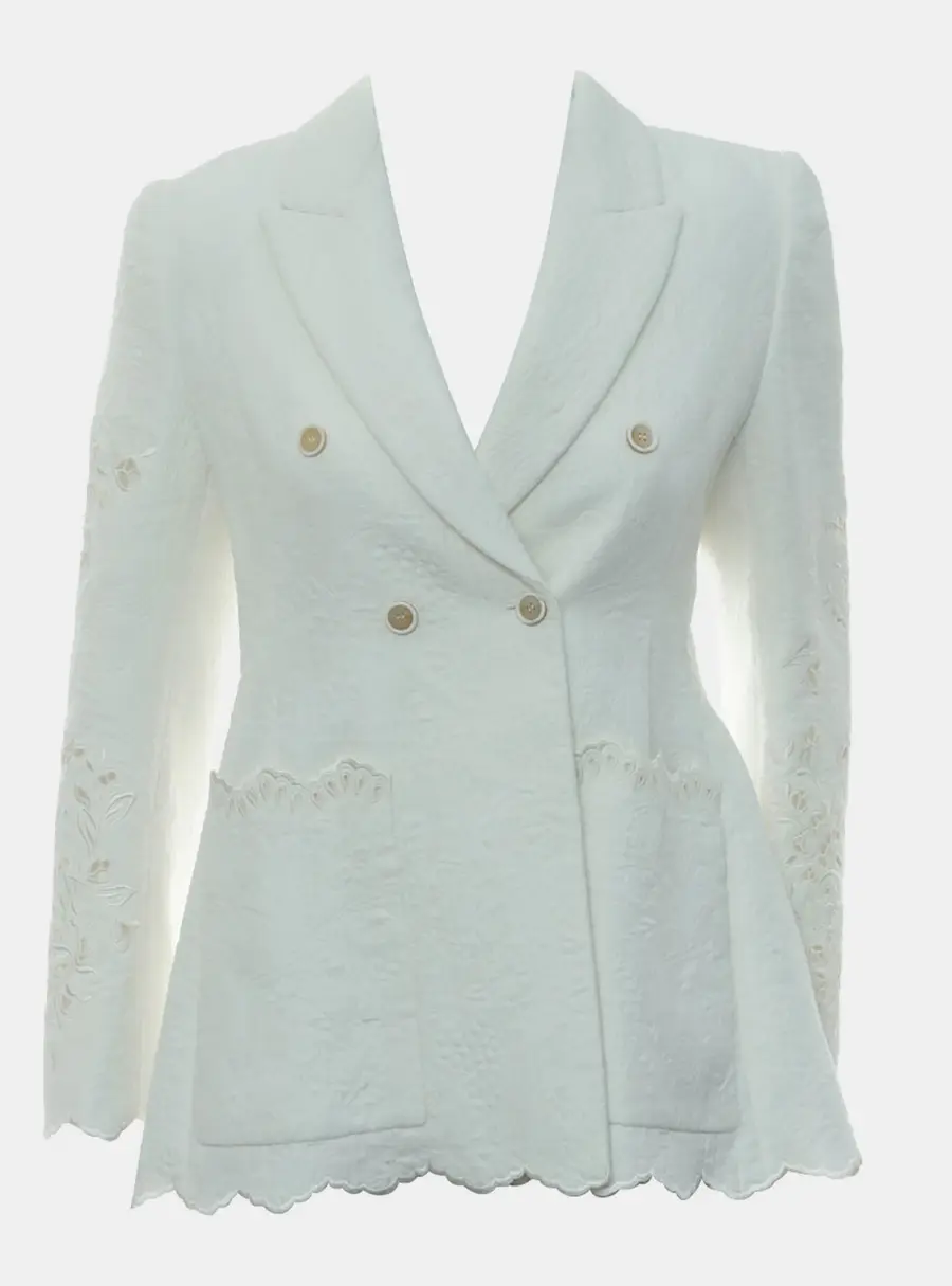 Chloe Double Breasted Broderie Anglaise Cloqué Blazer