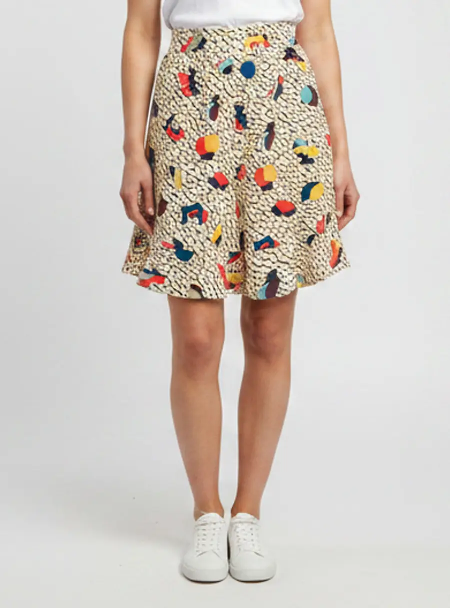 Chloe Beige Abstract Geometric Print Silk Crepe Shorts M