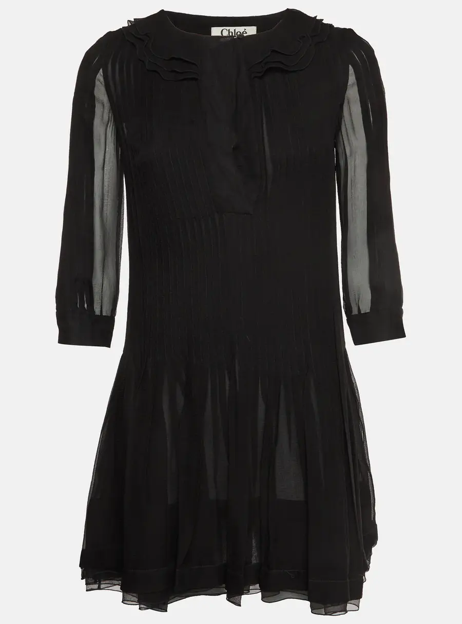 Chlo&eacute; Black Chiffon Pleated Mini Dress S