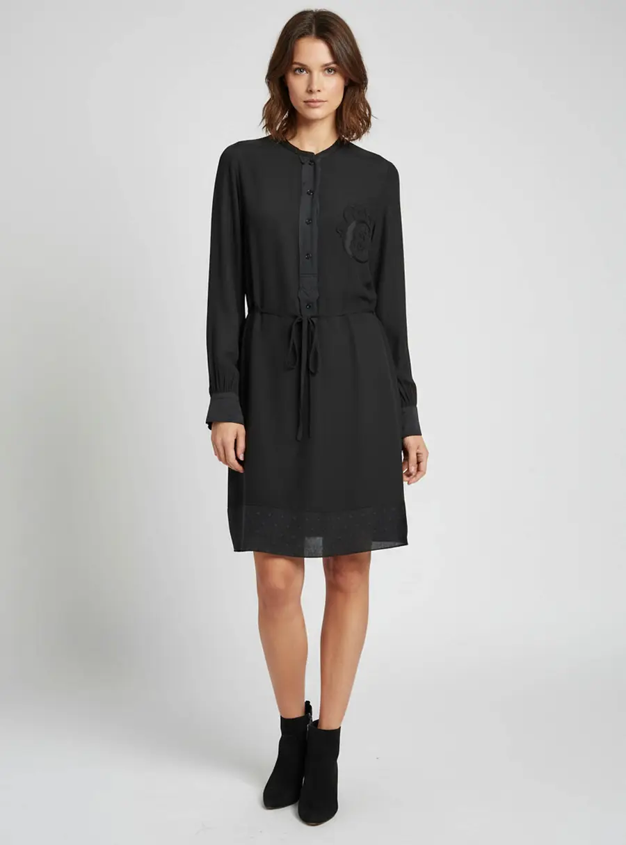 Chloé Black Embroidered Silk Long Sleeve Mini Shirt Dress S