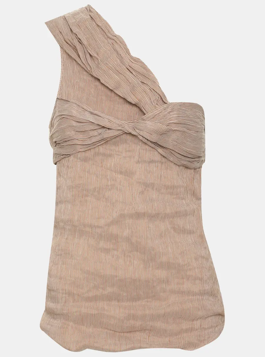 Chloe Beige/White Stripe Linen Blend Sleeveless Crop Top S