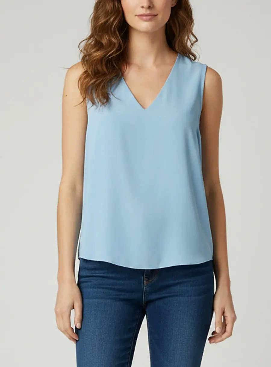 Chloé Blue Silk V-Neck Sleeveless Top S