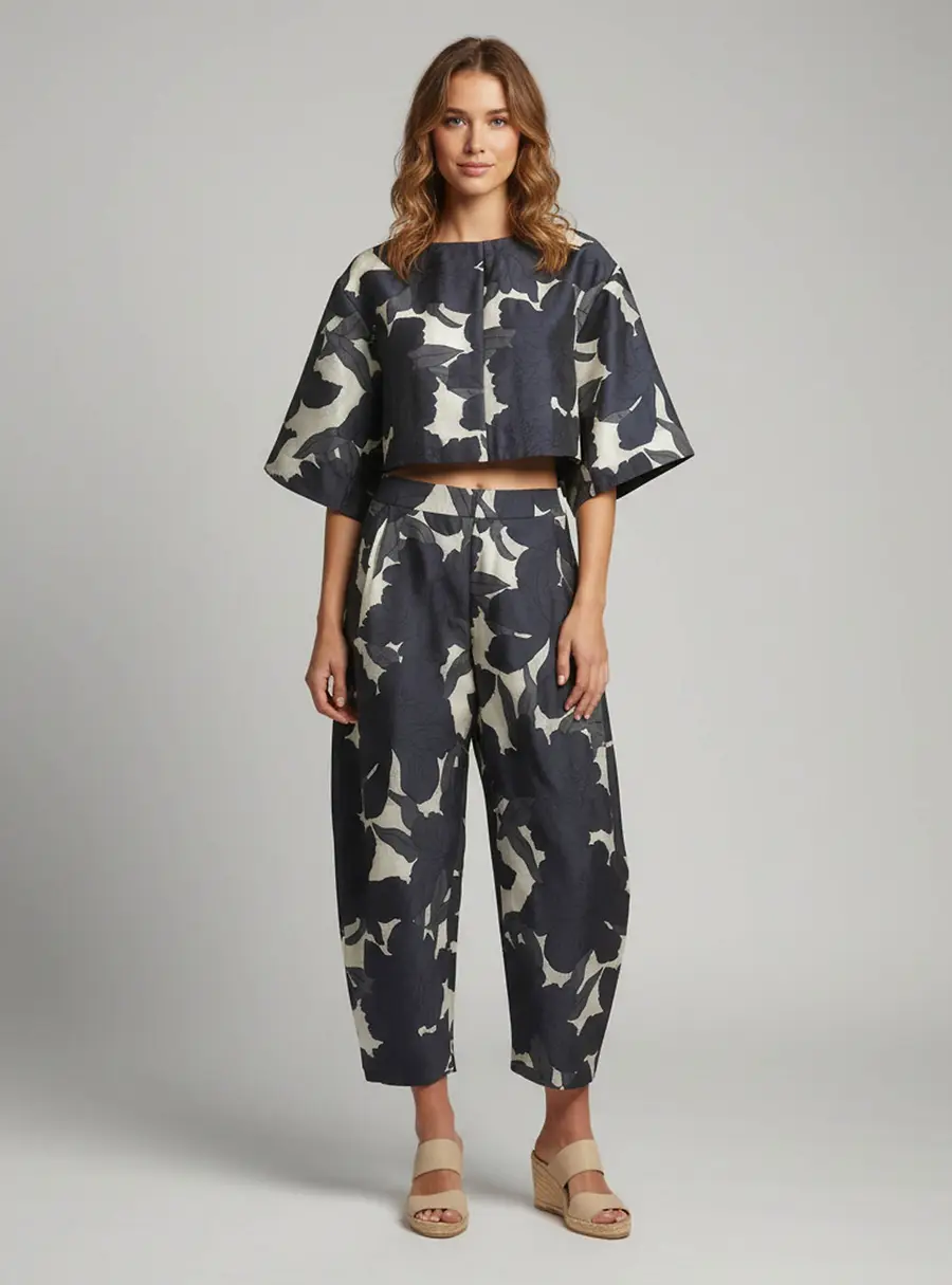 Chloé Navy Blue Jacquard Pant and Top Set M