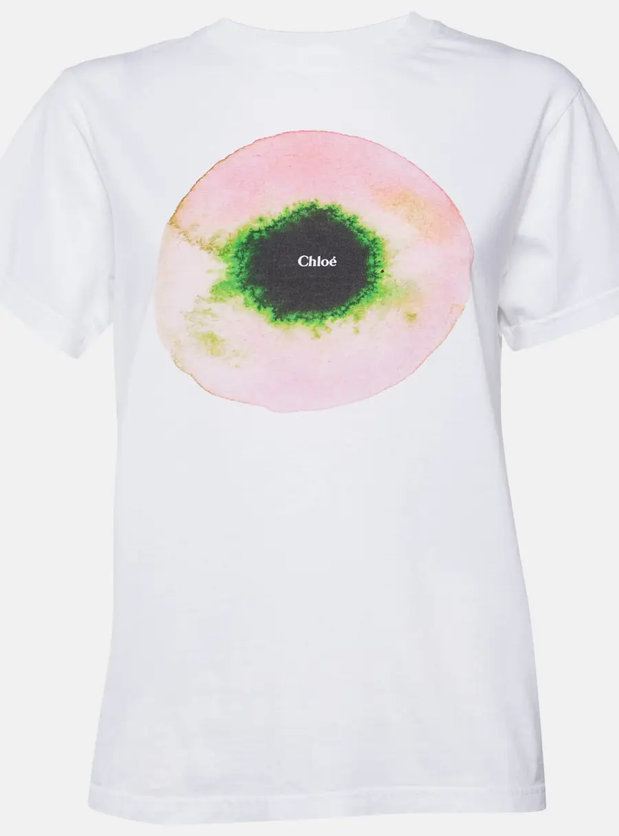 Chloé White Circular Logo Graphic Print Jersey Crewneck T-Shirt S