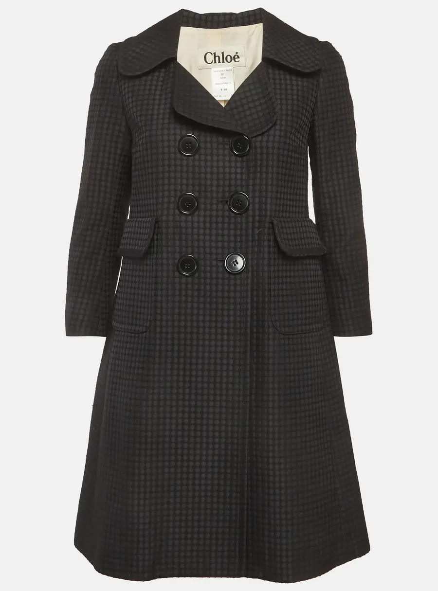 Chloe Black Jacquard Double Breasted Coat M