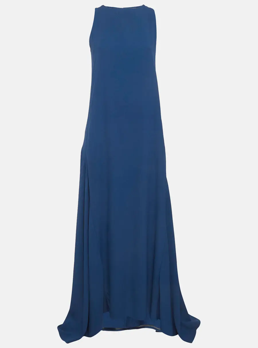 Chloe Blue Crepe Flared Maxi Dress S