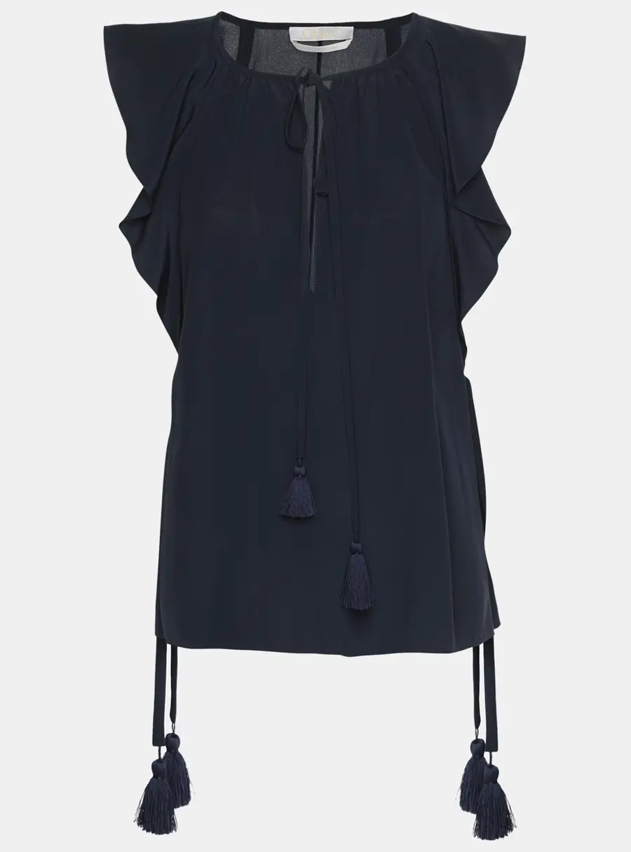 Chloé Navy Blue Crepe Sleeveless Drawstring Top M