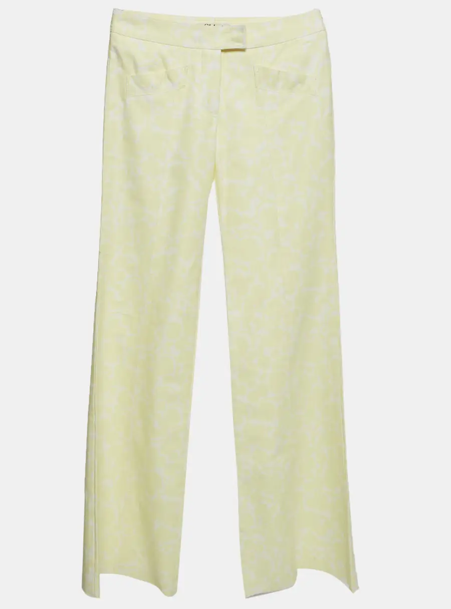 Chloe Yellow/White Denim Printed Wide Leg Pants S