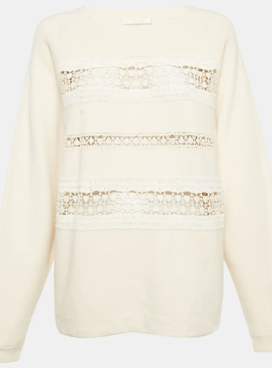Chloé Cream Cashmere Knit Lace Trim Sweater L