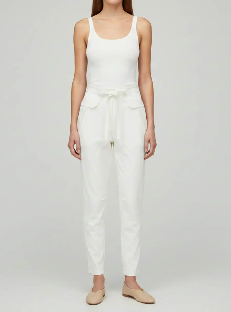 Chloe White Crepe Drawstring Pants S