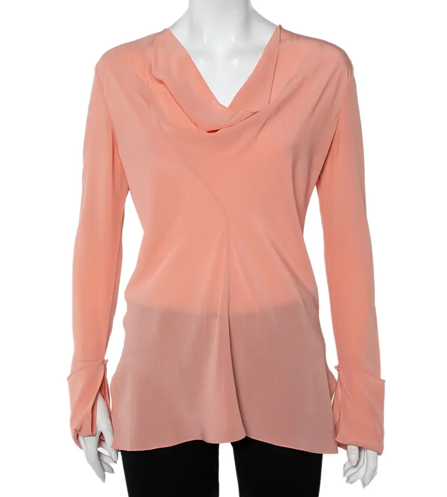 Chloe Pink Silk Draped Neck Long Sleeve Top S