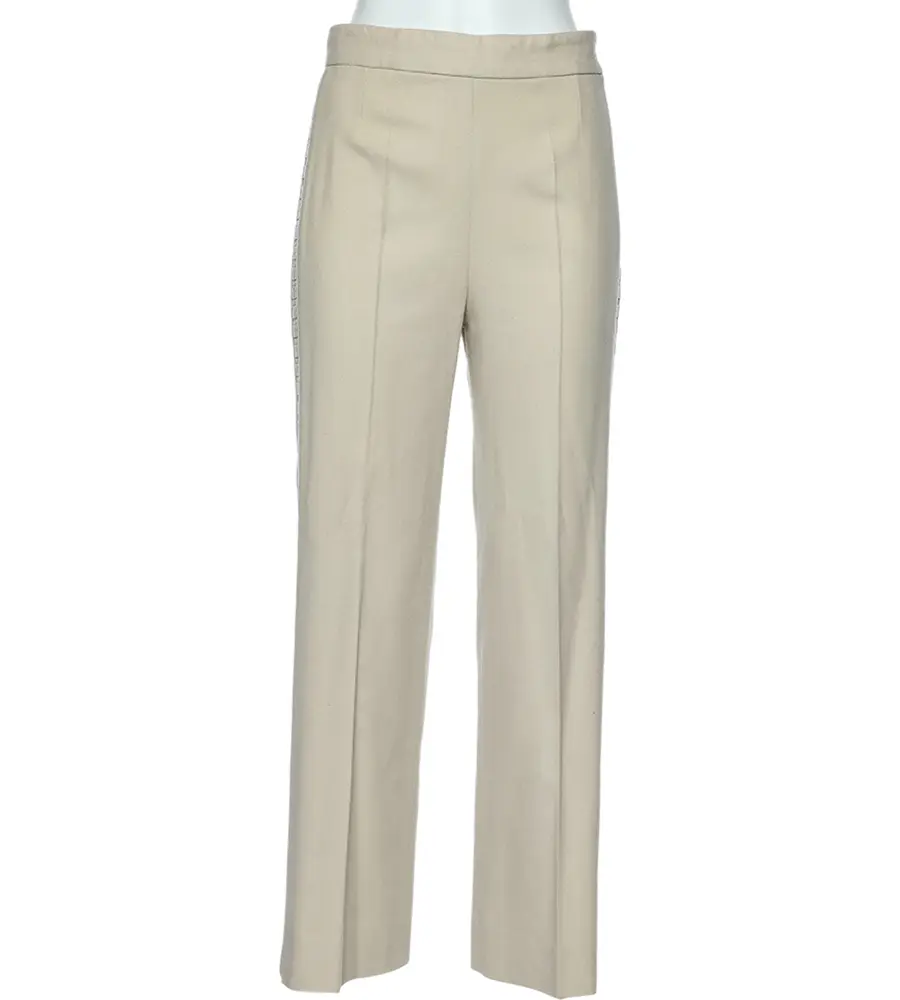 Chloe Cream Wool Side Trim Detail Parallel Trousers M