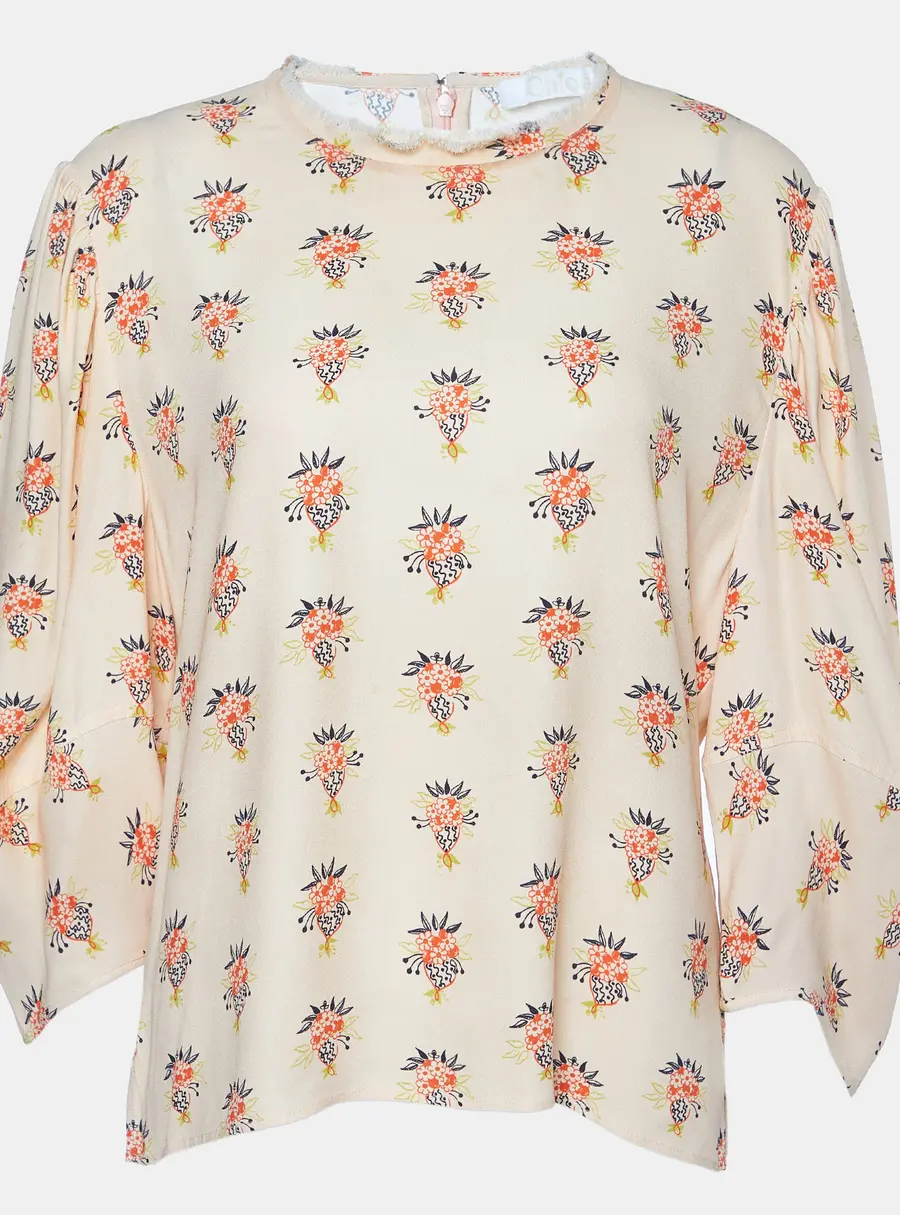Chloe Wild Pink Printed Crepe Puff Sleeves Top L