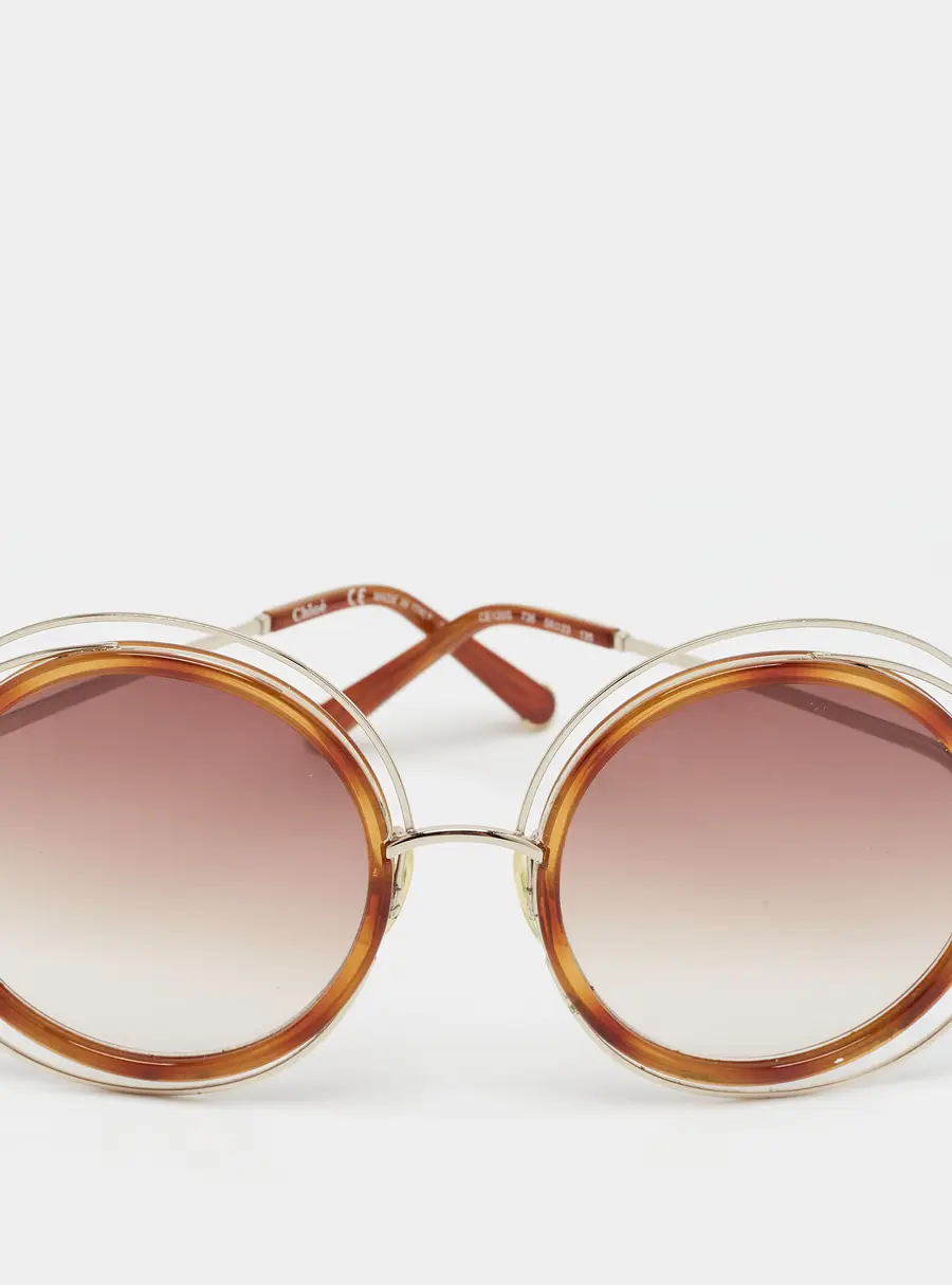 Chlo&eacute; Brown/Gold Tone Gradient CE120S Carlina Round Sunglasses