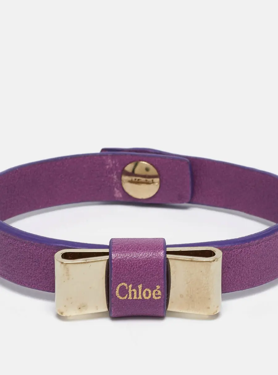 Chloe Bow Leather Gold Tone Bracelet