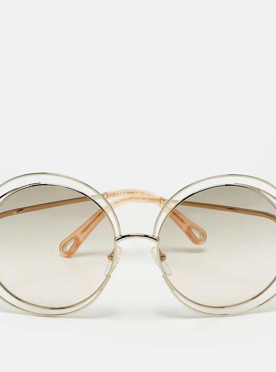 Chlo&eacute; Beige/Gold Tone Gradient Carlina Round Sunglasses