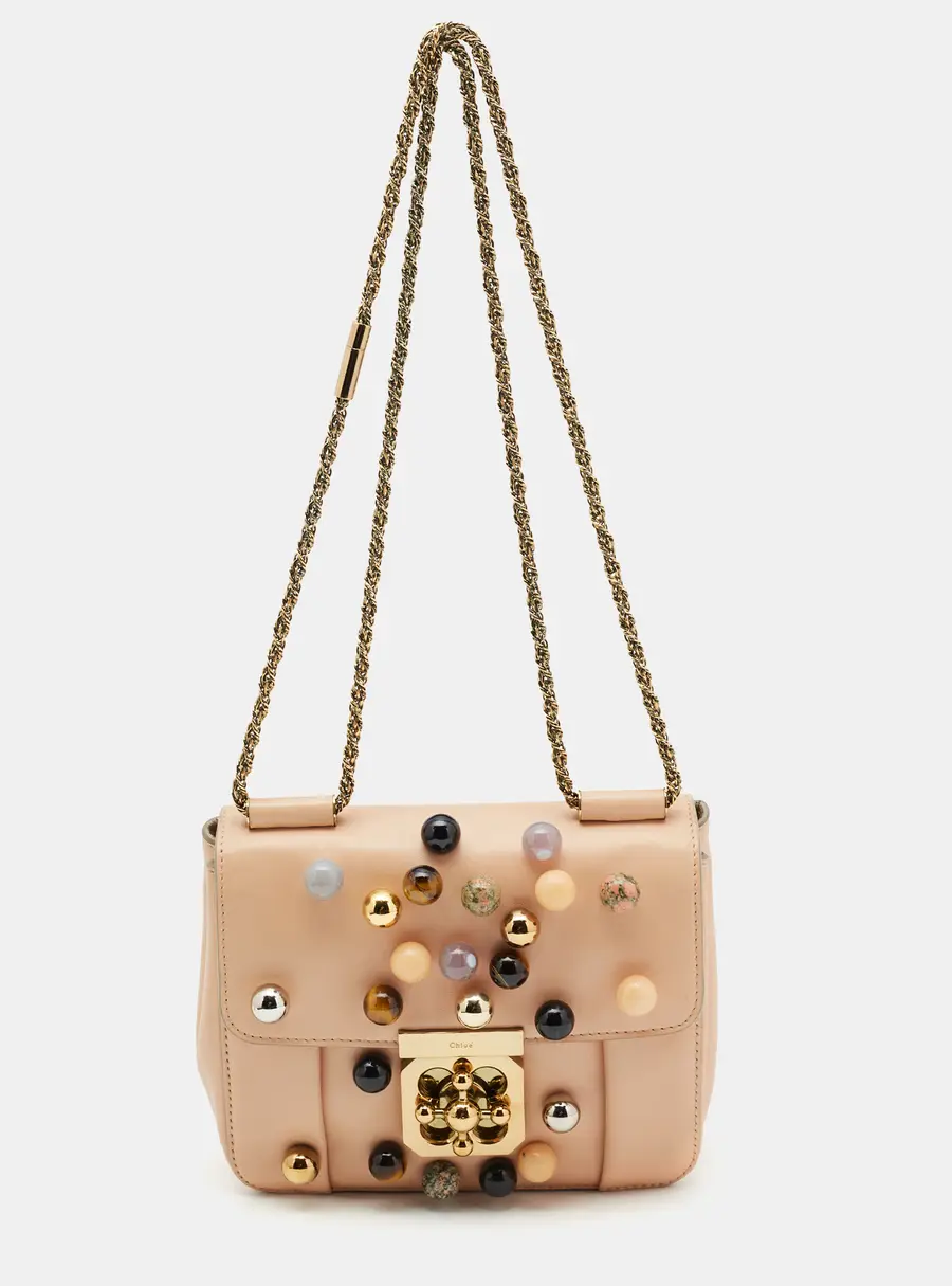 Chloe Peach Leather Small Embellished Elsie Shoulder Bag